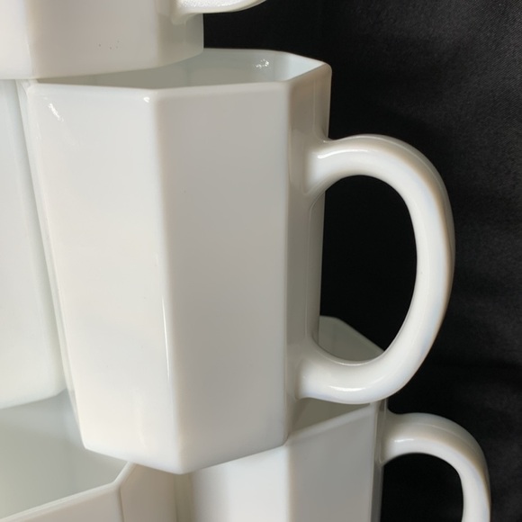 Set of 6 Vintage Arcoroc Octime white Octagon milk glass Coffee mugs / Tea Cups - Picture 6 of 11